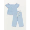 LCW baby Mavi Kare Yaka Kız Bebek Gömlek ve Pantolon 2li Takım