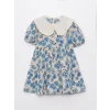 LCW baby Ekru Bebe Yaka Kısa Kollu Desenli Kız Bebek Elbise