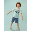 LCW Kids Mavi Bisiklet Yaka Baskılı Erkek Çocuk Şortlu Pijama Takımı