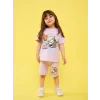 LCW baby Lila Bisiklet Yaka Kısa Kollu Tom ve Jerry Baskılı Kız Bebek Tişört ve Şort 2li Takım