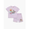 LCW baby Lila Bisiklet Yaka Kısa Kollu Tom ve Jerry Baskılı Kız Bebek Tişört ve Şort 2li Takım