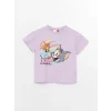 LCW baby Lila Bisiklet Yaka Kısa Kollu Tom ve Jerry Baskılı Kız Bebek Tişört ve Şort 2li Takım