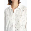 LCW Vision Beyaz Kendinden Desenli Uzun Kollu Oversize Kadın Gömlek