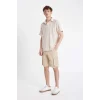 Defacto C5382 Bej Relax Fit Düz Paça Gabardin Kargo Bermuda Şort