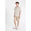 Defacto C5382 Bej Relax Fit Düz Paça Gabardin Kargo Bermuda Şort