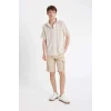 Defacto C5382 Bej Relax Fit Düz Paça Gabardin Kargo Bermuda Şort