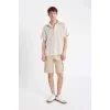 Defacto C5382 Bej Relax Fit Düz Paça Gabardin Kargo Bermuda Şort