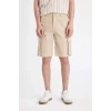Defacto C5382 Bej Relax Fit Düz Paça Gabardin Kargo Bermuda Şort