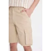 Defacto C5382 Bej Relax Fit Düz Paça Gabardin Kargo Bermuda Şort