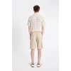 Defacto C5382 Bej Relax Fit Düz Paça Gabardin Kargo Bermuda Şort