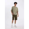 Defacto C5382 Haki Relax Fit Düz Paça Gabardin Kargo Bermuda Şort