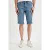 Defacto C2692 Mavi Slim Fit Dar Kesim Jean Bermuda Şort