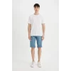 Defacto C2692 Mavi Slim Fit Dar Kesim Jean Bermuda Şort