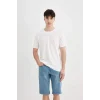 Defacto C2692 Mavi Slim Fit Dar Kesim Jean Bermuda Şort