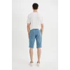 Defacto C2692 Mavi Slim Fit Dar Kesim Jean Bermuda Şort
