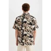 Defacto C7667 Bej Regular Fit Yazlık Hawaii Baskılı Pamuklu Kısa Kollu Gömlek
