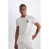 Defacto C1748 Beyaz DeFactoFit Standart Fit Bisiklet Yaka Baskılı Ağır Kumaş Kısa Kollu Sporcu Tişört