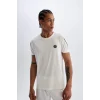 Defacto C1748 Beyaz DeFactoFit Standart Fit Bisiklet Yaka Baskılı Ağır Kumaş Kısa Kollu Sporcu Tişört