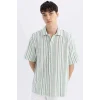 Defacto D2059 Yeşil Relax Fit Yazlık Çizgili Kısa Kollu Gömlek