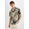 Defacto C7667 Haki Regular Fit Yazlık Hawaii Baskılı Pamuklu Kısa Kollu Gömlek