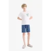 Defacto E2693 Beyaz Erkek Çocuk Pijama Takımı Baskılı Kısa Kollu Üst Desenli Şort