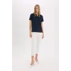Defacto E0325 Lacivert Regular Fit Apaş Yaka Basic Düz Bürümcük Kısa Kollu Tişört