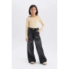 Defacto D9693 DENIM Kız Çocuk Wide Leg Kargo Geniş Paça Pamuklu Pantolon