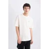 Defacto E0910 Ekru %100 Pamuk Boxy Fit Bisiklet Yaka Sırt Baskılı Kısa Kollu Tişört