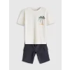 LCW Kids Bej Baskılı Erkek Çocuk Tişört ve Cepli Şort 2li