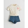 LCW baby Bej Beli Lastikli Kız Bebek Tişört ve Şort 2li