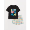 LCW Kids Siyah Bisiklet Yaka Baskılı Kısa Kollu Kız Çocuk Şortlu Pijama Takımı