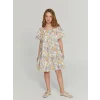 LCW Kids Ekru Kare Yaka Çiçekli Kız Çocuk Elbise