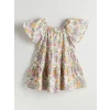 LCW Kids Ekru Kare Yaka Çiçekli Kız Çocuk Elbise
