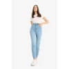 Defacto D8181 İndigo Anna Skinny Fit Yüksek Bel Düz Paça Uzun Jean Taş Yıkama Pantolon