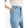 Defacto D8181 İndigo Anna Skinny Fit Yüksek Bel Düz Paça Uzun Jean Taş Yıkama Pantolon