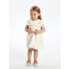 LCW baby Ekru Çiçek Nakışlı Müslin Kız Bebek Elbise