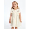LCW baby Ekru Çiçek Nakışlı Müslin Kız Bebek Elbise