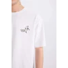 Defacto E0615 Beyaz %100 Pamuk Looney Tunes Boxy Fit Bisiklet Yaka Sırt Baskılı Kısa Kollu Tişört