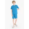 Defacto D9995 Mavi Erkek Çocuk Waffle Pijama Takımı Kısa Kollu Üst Beli Lastikli Şort