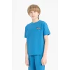 Defacto D9995 Mavi Erkek Çocuk Waffle Pijama Takımı Kısa Kollu Üst Beli Lastikli Şort