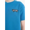Defacto D9995 Mavi Erkek Çocuk Waffle Pijama Takımı Kısa Kollu Üst Beli Lastikli Şort