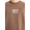 Defacto E0713 Kahve %100 Pamuk One Piece Loose Fit Bisiklet Yaka Sırt Baskılı Kısa Kollu Tişört