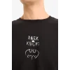 Defacto E0618 Siyah %100 Pamuk Batman Boxy Fit Bisiklet Yaka Sırt Baskılı Kısa Kollu Tişört