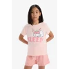 Defacto E6227 Pembe Kız Çocuk Pijama Takımı Baskılı Kısa Kollu Üst Esnek Belli Şort