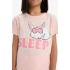 Defacto E6227 Pembe Kız Çocuk Pijama Takımı Baskılı Kısa Kollu Üst Esnek Belli Şort