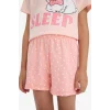 Defacto E6227 Pembe Kız Çocuk Pijama Takımı Baskılı Kısa Kollu Üst Esnek Belli Şort