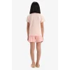 Defacto E6227 Pembe Kız Çocuk Pijama Takımı Baskılı Kısa Kollu Üst Esnek Belli Şort