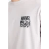 Defacto E0718 Gri %100 Pamuk Marvel Avengers Boxy Fit Bisiklet Yaka Sırt Baskılı Kısa Kollu Tişört