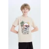 Defacto E0159 Bej Erkek Çocuk Pijama Takımı Baskılı Kısa Kollu Üst Şort