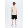 Defacto E0159 Bej Erkek Çocuk Pijama Takımı Baskılı Kısa Kollu Üst Şort